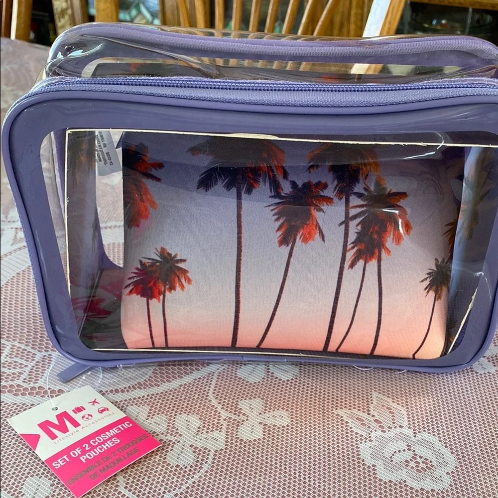 Clear Cosmetic Bag with Tropical Palm Tree Pouch